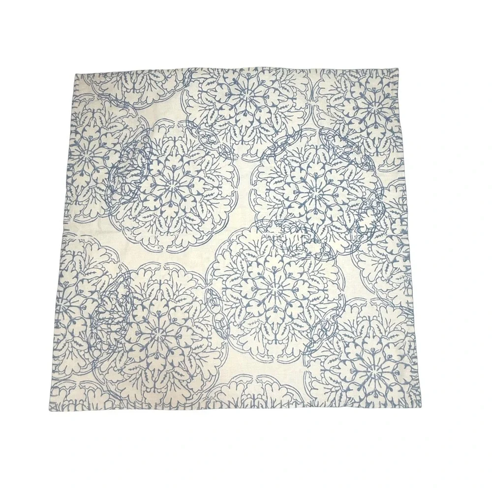 John Robshaw Linen Blend Euro Sham 26x26 Blue Medallion Mandala Zip Pillow Cover